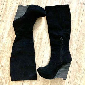 L.A.M.B Black Suede Poppy Wedge Boots